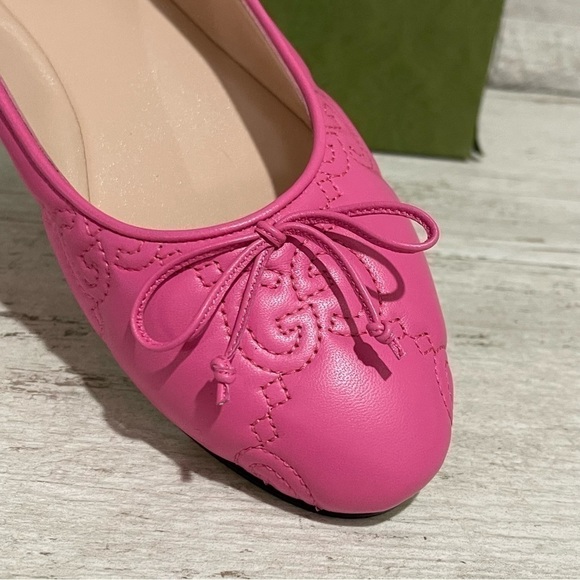 GUCCI Monogram Pink Quilted Matelasse Leather GG Bow Ballet Flats SZ 37.5 $920 - Picture 10 of 16
